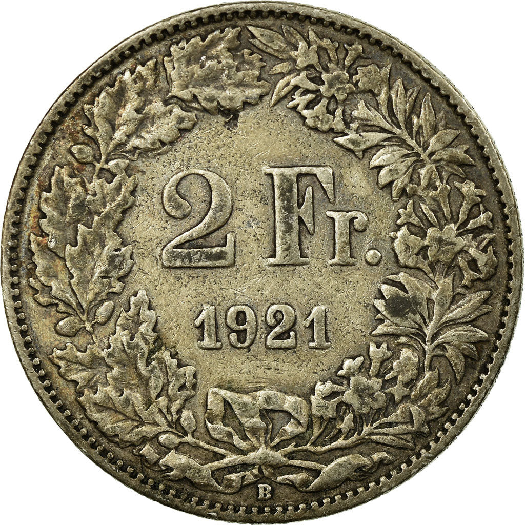 Coin, Switzerland, 2 Francs, 1921, Bern, VF(30-35), Silver, KM:21