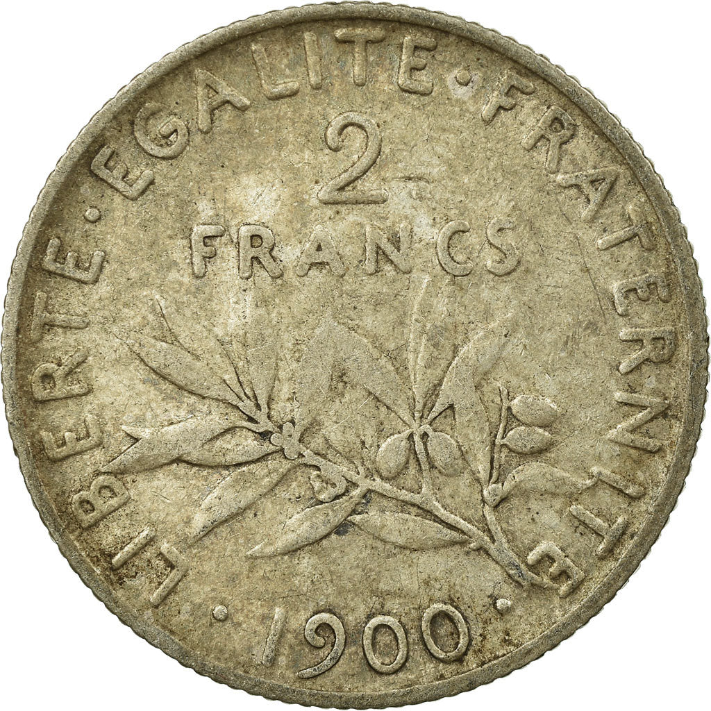 Moneda, Francia, Semeuse, 2 Francs, 1900, Paris, BC+, Plata, KM:845.1