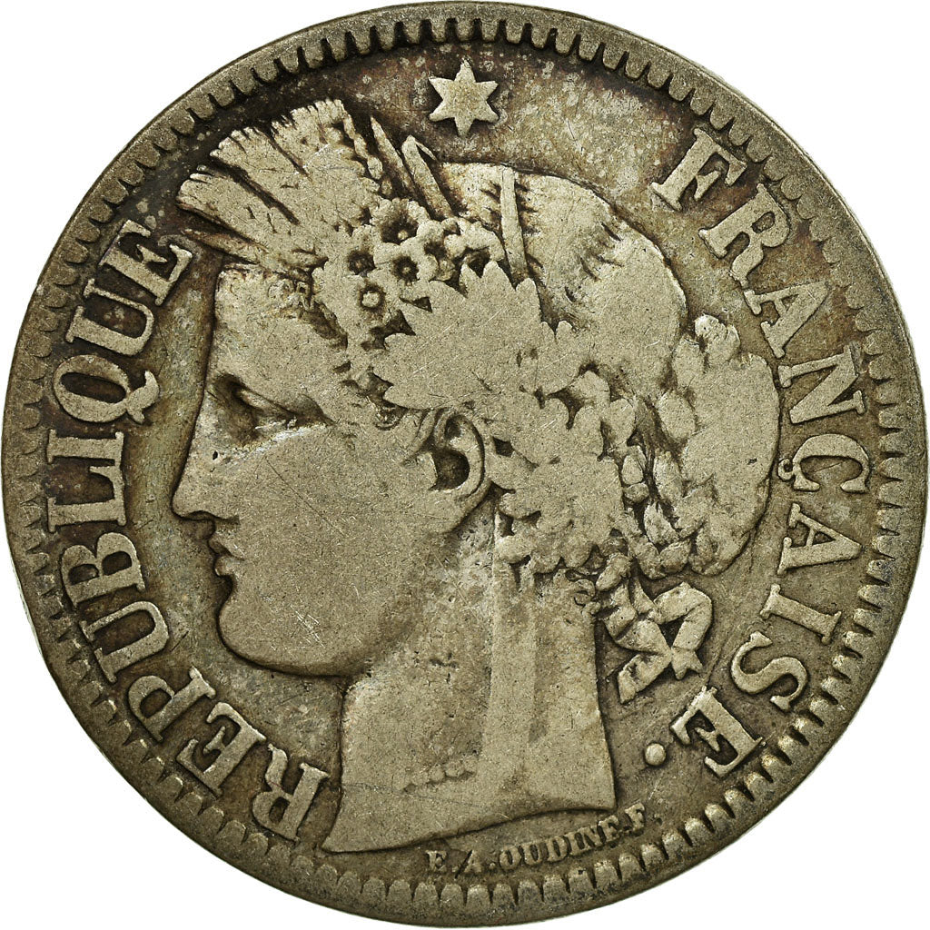 Moneta, Francja, Cérès, 2 Francs, 1871, Bordeaux, F(12-15), Srebro, KM:816.2