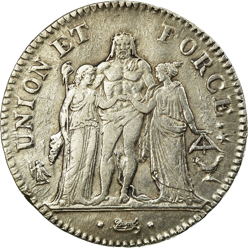 Coin, France, Union et Force, 5 Francs, AN 7, Bordeaux, EF(40-45), Silver