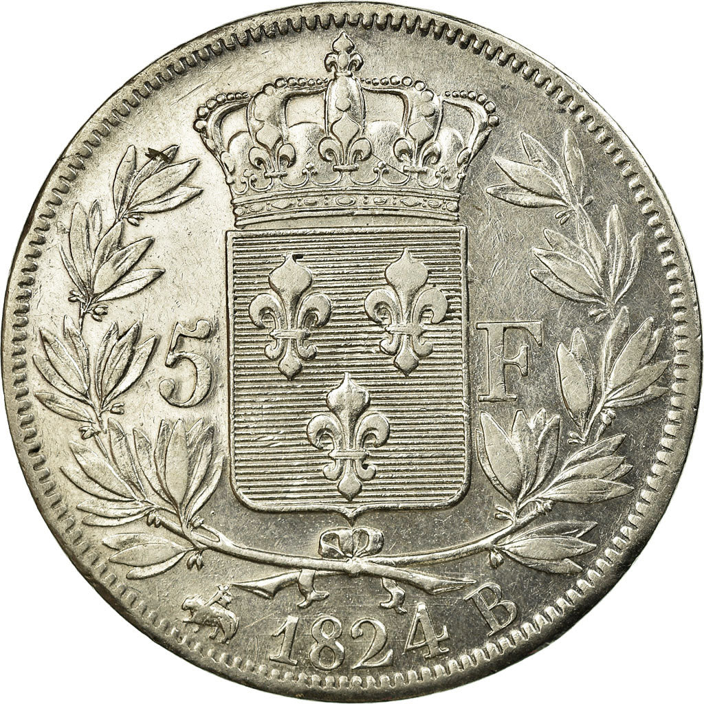 Coin, France, Louis XVIII, 5 Francs, 1824, Rouen, EF(40-45)