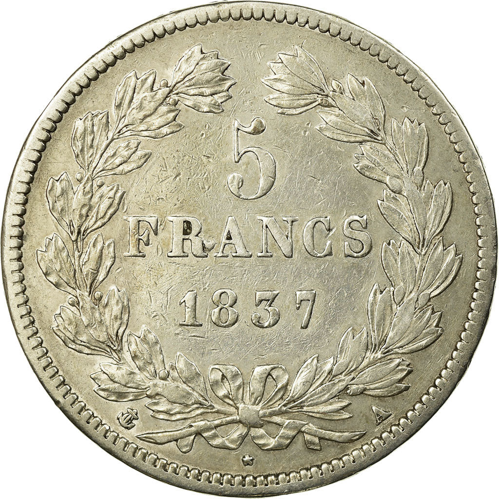Coin, France, Louis-Philippe, 5 Francs, 1837, Paris, EF(40-45), Silver