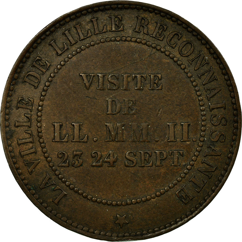 Coin, France, Napoleon III, Visite impériale, 10 Centimes, 1853, Lille