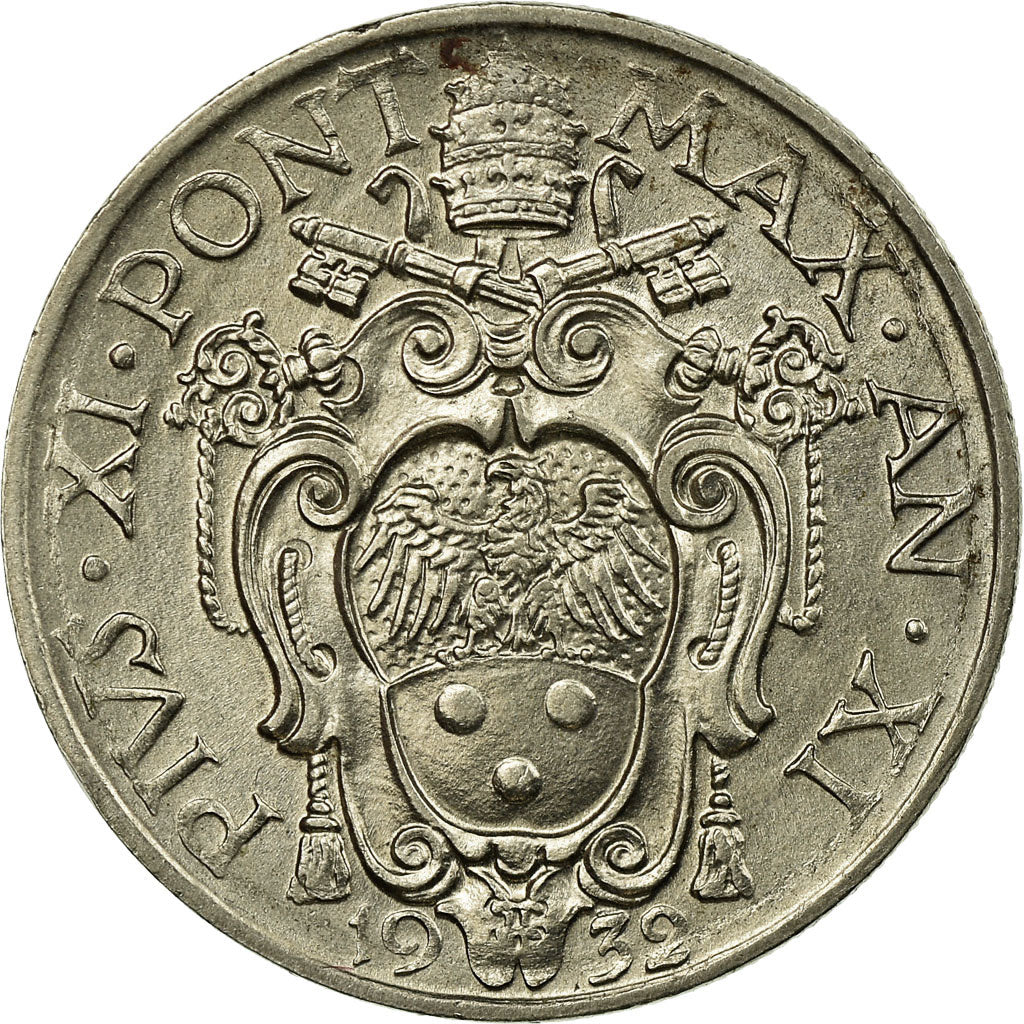 Coin, VATICAN CITY, Pius XI, 20 Centesimi, 1932, Rome, MS(60-62), Nickel, KM:3