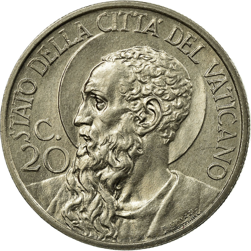 Coin, VATICAN CITY, Pius XI, 20 Centesimi, 1932, Rome, MS(60-62), Nickel, KM:3