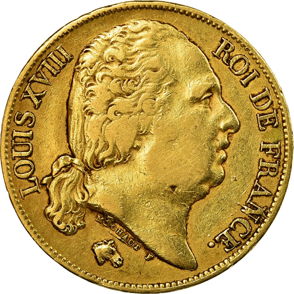 Munten, Frankrijk, Louis XVIII, 20 Francs, 1824, Paris, ZF, Goud, KM 712.1