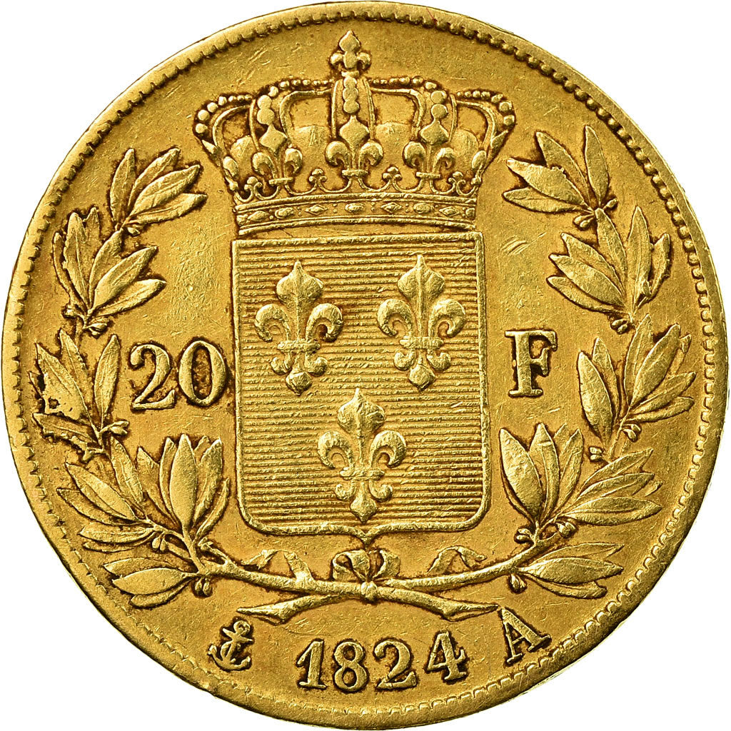 Munten, Frankrijk, Louis XVIII, 20 Francs, 1824, Paris, ZF, Goud, KM 712.1