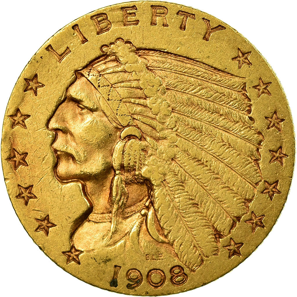 Monnaie, États-Unis, Indian Head, $2.50, Quarter Eagle, 1908, U.S. Mint