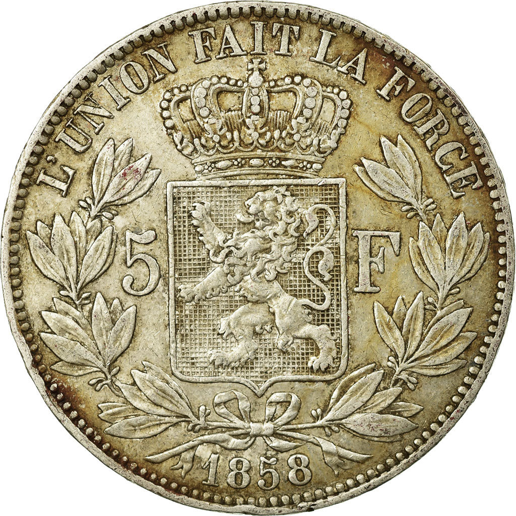Coin, Belgium, Leopold I, 5 Francs, 5 Frank, 1858, EF(40-45), Silver, KM:17