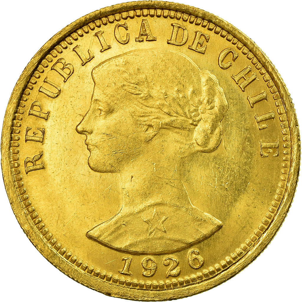 Munten, Chili, 10 Condores, 100 Pesos, 1926, Santiago, ZF+, Goud, KM:170