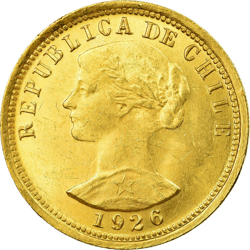 Coin, Chile, 10 Condores, 100 Pesos, 1926, Santiago, AU(50-53), Gold, KM:170