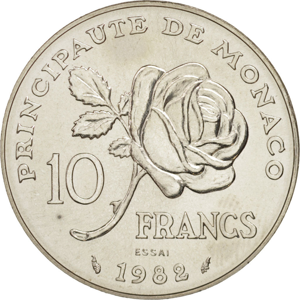 Coin, Monaco, 10 Francs, 1982, MS(63), Silver, KM:E73, Gadoury:MC158