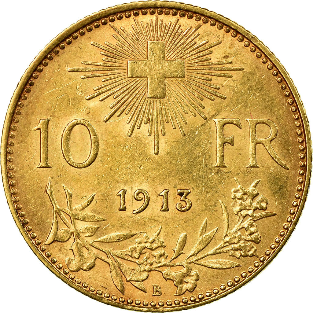 Münze, Schweiz, 10 Francs, 1913, Bern, VZ, Gold, KM:36