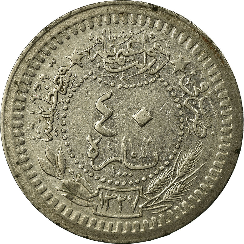 Coin, Turkey, Muhammad V, 40 Para, 1911, Qustantiniyah, AU(50-53), Nickel