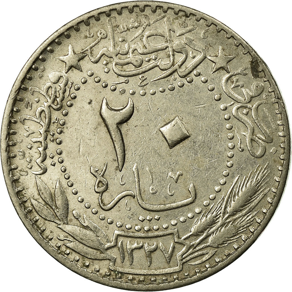 Coin, Turkey, Muhammad V, 20 Para, 1912, Qustantiniyah, EF(40-45), Nickel
