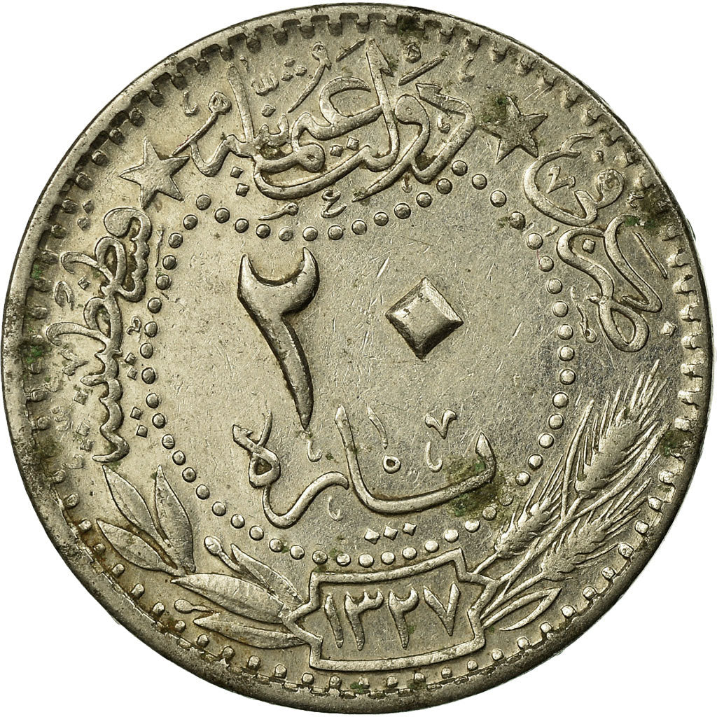 Coin, Turkey, Muhammad V, 20 Para, 1911, Qustantiniyah, AU(50-53), Nickel