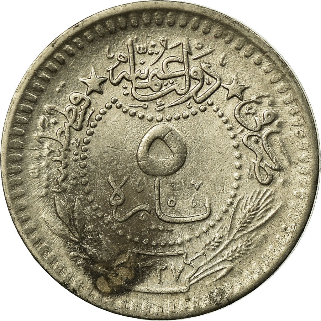 Coin, Turkey, Muhammad V, 5 Para, 1911, Qustantiniyah, EF(40-45), Nickel, KM:759
