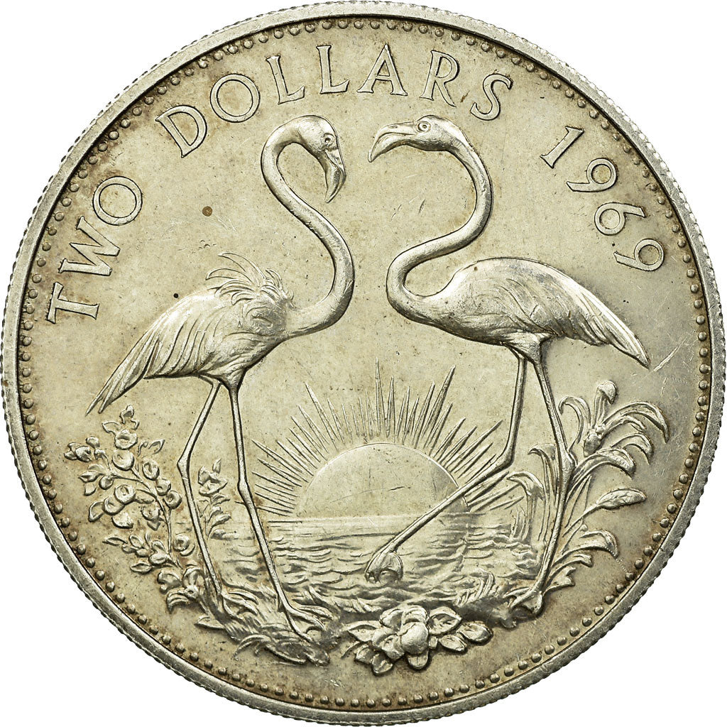 Coin, Bahamas, Elizabeth II, 2 Dollars, 1969, AU(50-53), Silver, KM:9