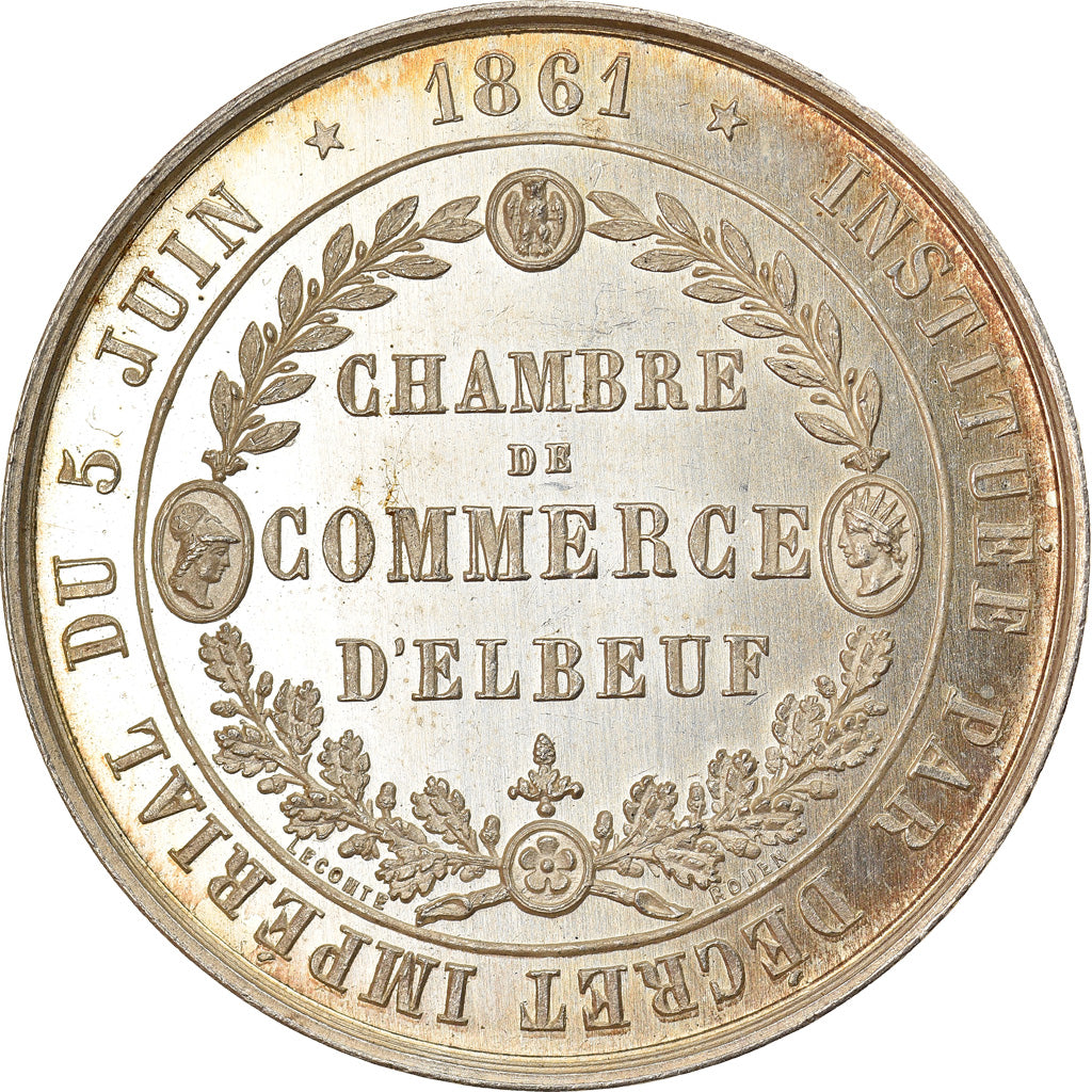France, Token, Chambre de Commerce d'Elbeuf, 1861, Lecomte, MS(63), Silver