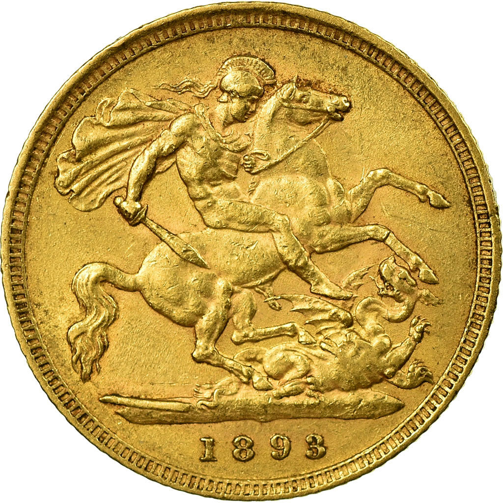 Monnaie, Grande-Bretagne, Victoria, 1/2 Sovereign, 1893, Londres, TTB+, Or