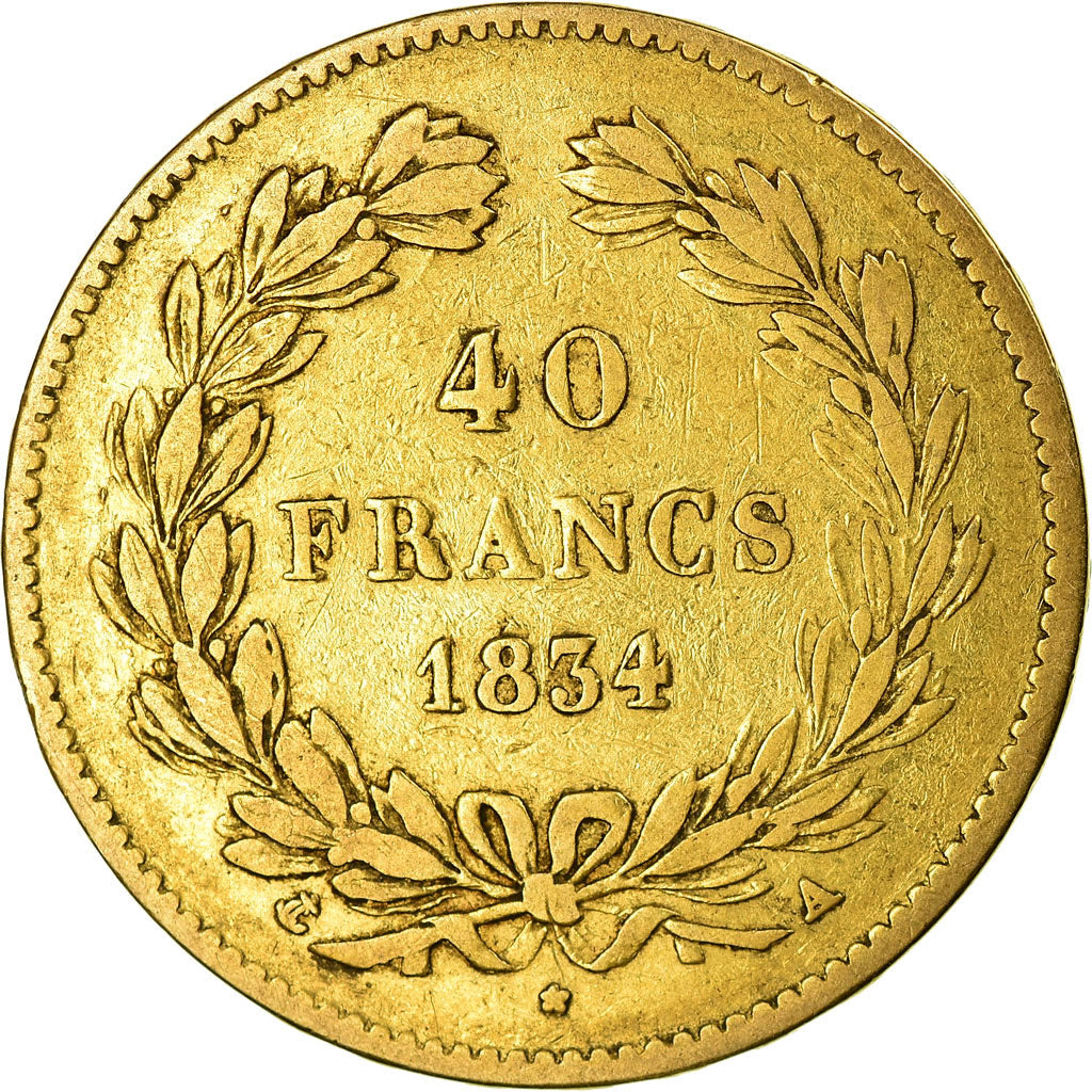 Coin, France, Louis-Philippe, 40 Francs, 1834, Paris, VF(30-35), Gold, KM:747.1