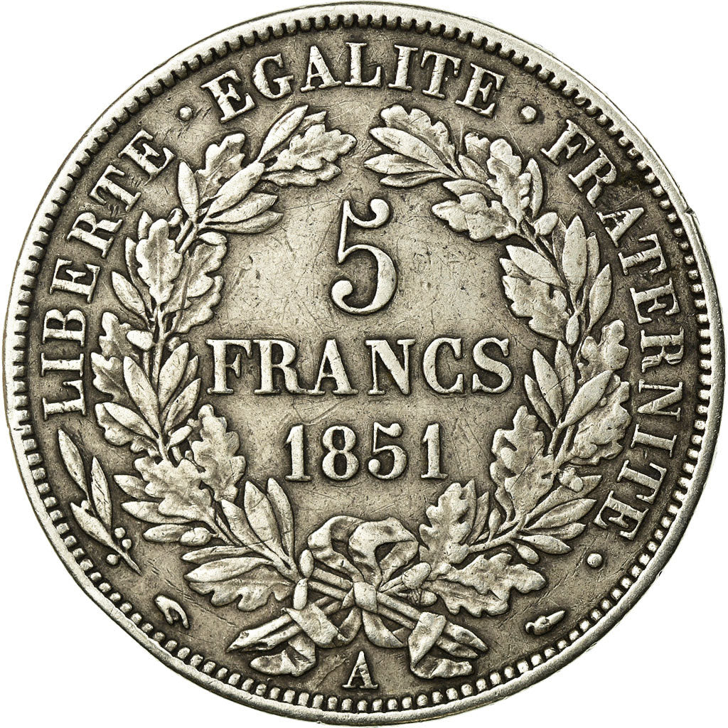 Moneta, Francia, Cérès, 5 Francs, 1851, Paris, BB, Argento, KM:761.1