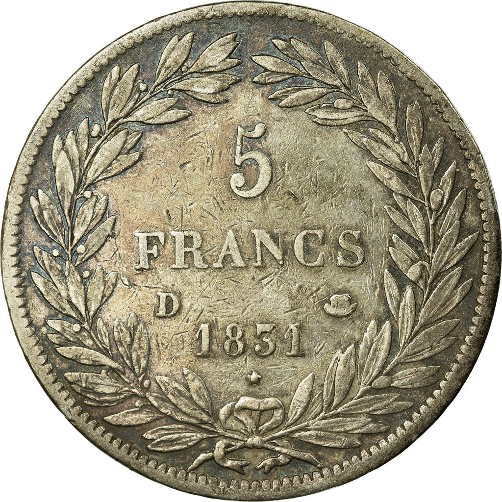Coin, France, Louis-Philippe, 5 Francs, 1831, Lyon, VF(30-35), Silver, KM:735.4
