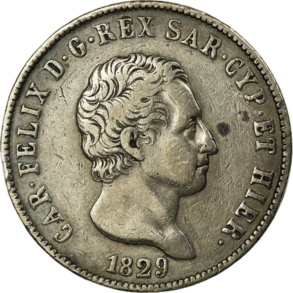 Munten, Italiaanse staten, SARDINIA, Carlo Felice, 5 Lire, 1829, Torino, FR+