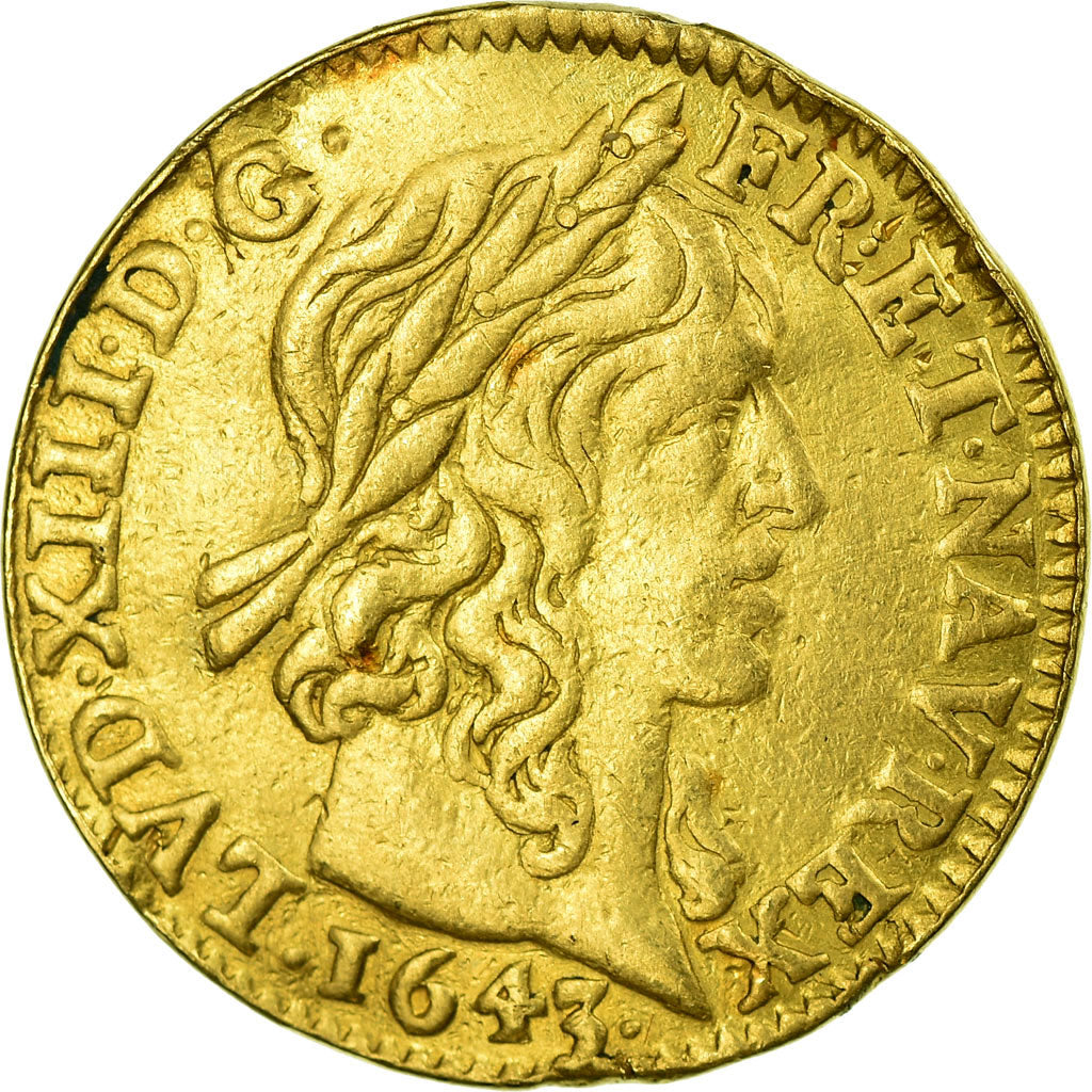 Münze, Frankreich, Louis XIII, 1/2 Louis d'or, 1643, Paris, S, Gold, KM:125