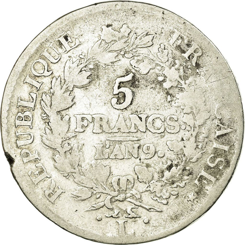 Coin, France, Union et Force, 5 Francs, AN 9, Bayonne, F(12-15), Silver