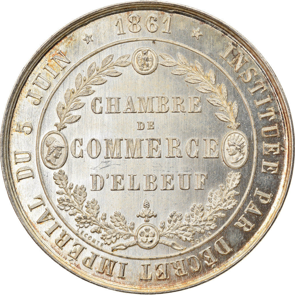 France, Token, Chambre de Commerce d'Elbeuf, 1861, Lecomte, MS(63), Silver