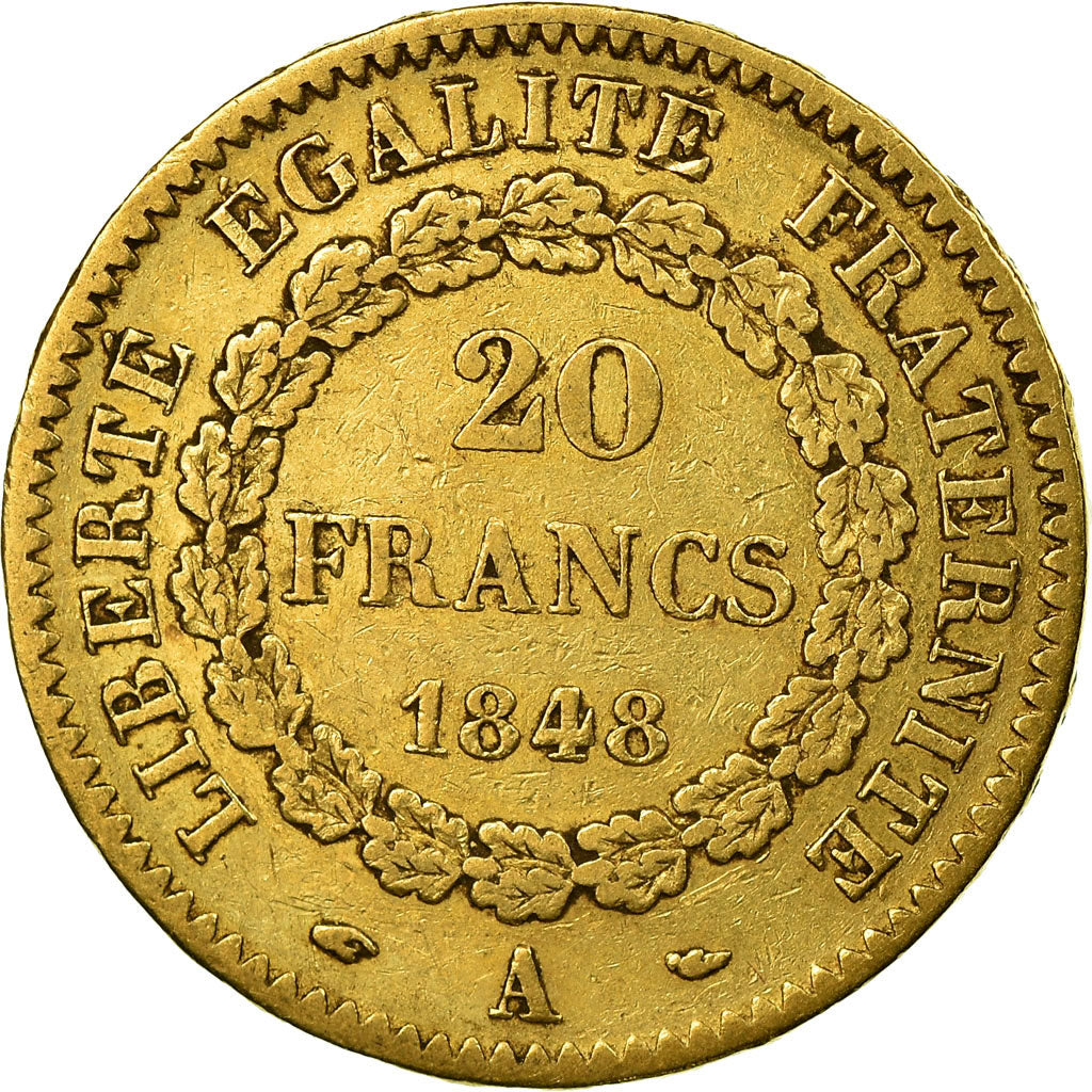 Moneta, Francia, Génie, 20 Francs, 1848, Paris, BB, Oro, KM:757, Gadoury:1032