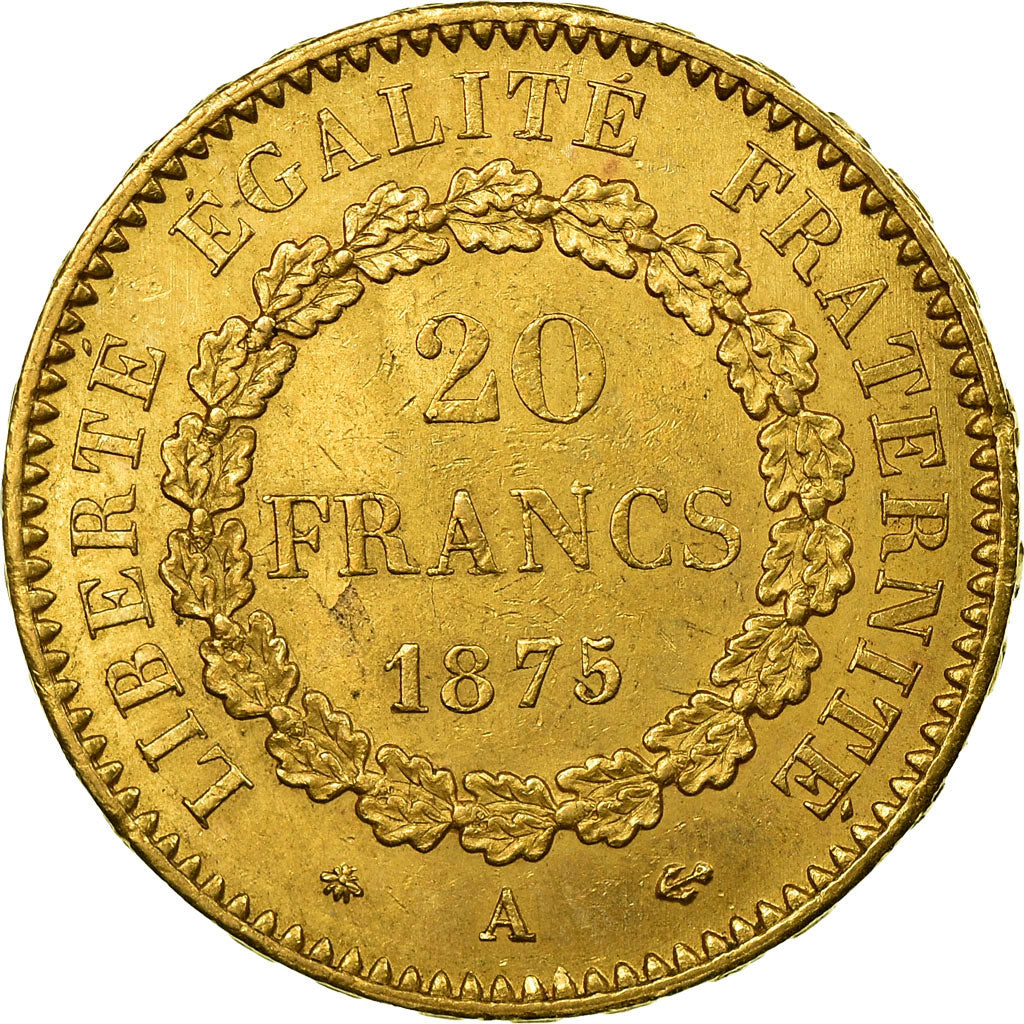 Munten, Frankrijk, Génie, 20 Francs, 1875, Paris, PR, Goud, KM:825