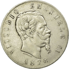 Coin, Italy, Vittorio Emanuele II, 5 Lire, 1878, Rome, VF(30-35), Silver, KM:8.4