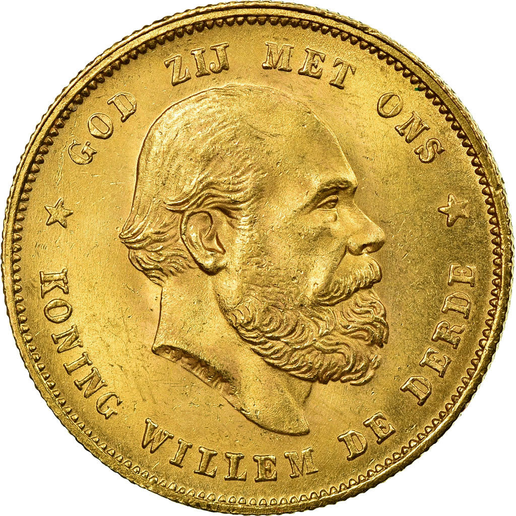 Moneta, Paesi Bassi, William III, 10 Gulden, 1876, SPL-, Oro, KM:106