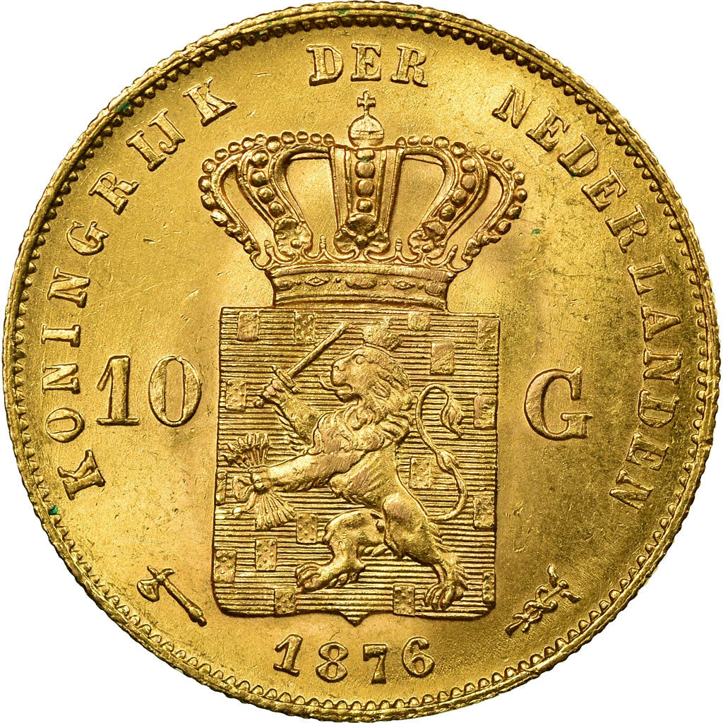 Moneta, Paesi Bassi, William III, 10 Gulden, 1876, SPL-, Oro, KM:106