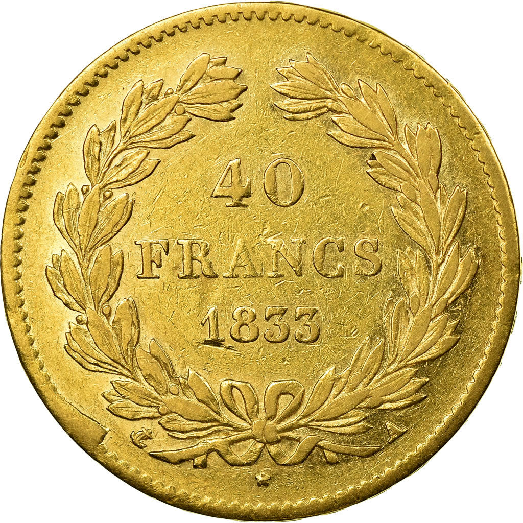 Moneta, Francia, Louis-Philippe, 40 Francs, 1833, Paris, BB, Oro, KM:747.1