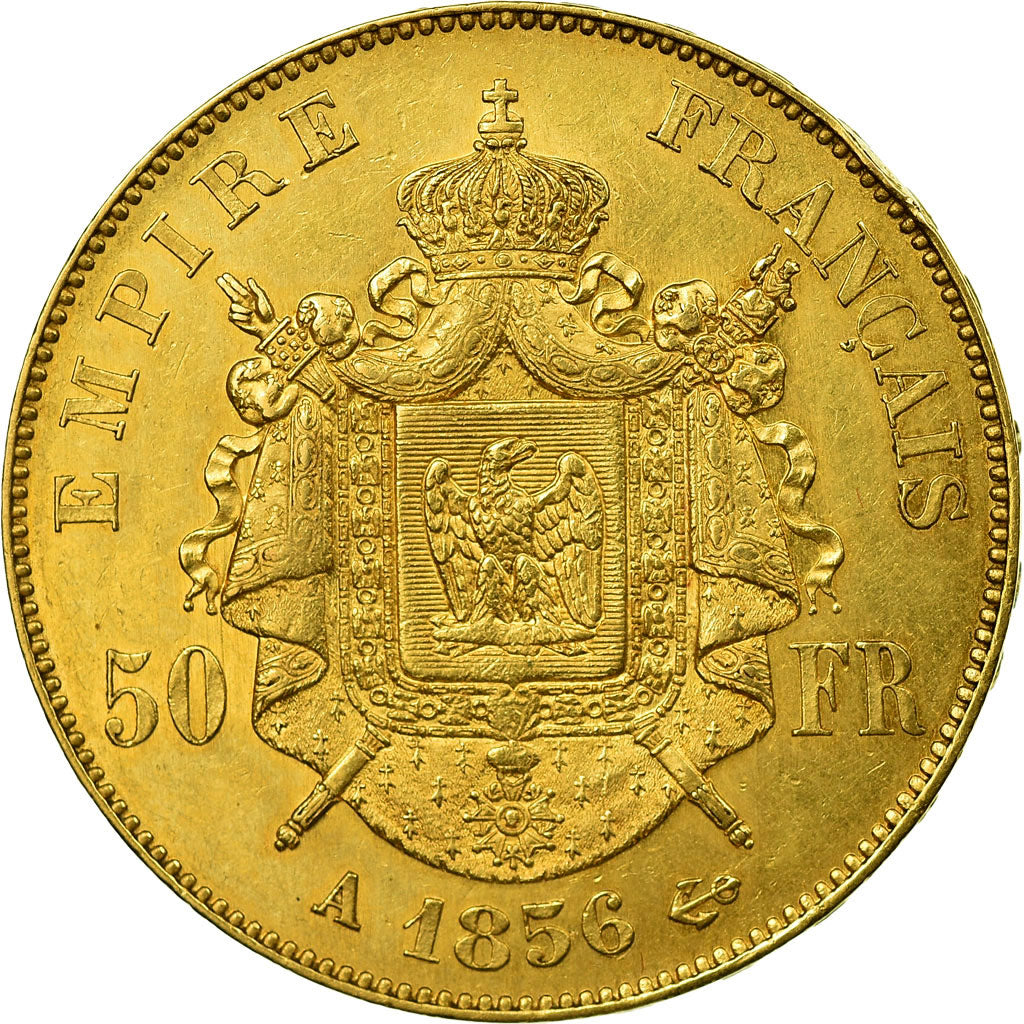 Moneta, Francia, Napoleon III, Napoléon III, 50 Francs, 1856, Paris, BB+, Oro