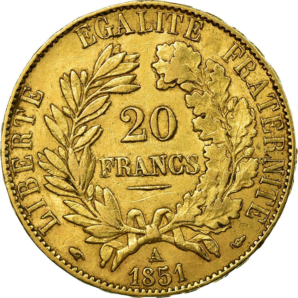 Moneta, Francia, Cérès, 20 Francs, 1851, Paris, BB+, Oro, KM:762, Gadoury:1059