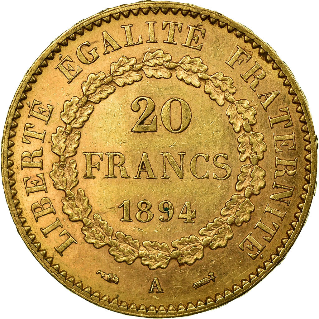 Moeda, França, Génie, 20 Francs, 1894, Paris, AU(55-58), Dourado, KM:825