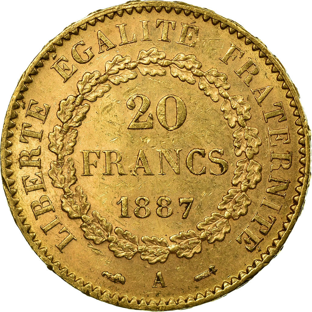 Moneta, Francia, Génie, 20 Francs, 1887, Paris, BB+, Oro, KM:825, Gadoury:1063