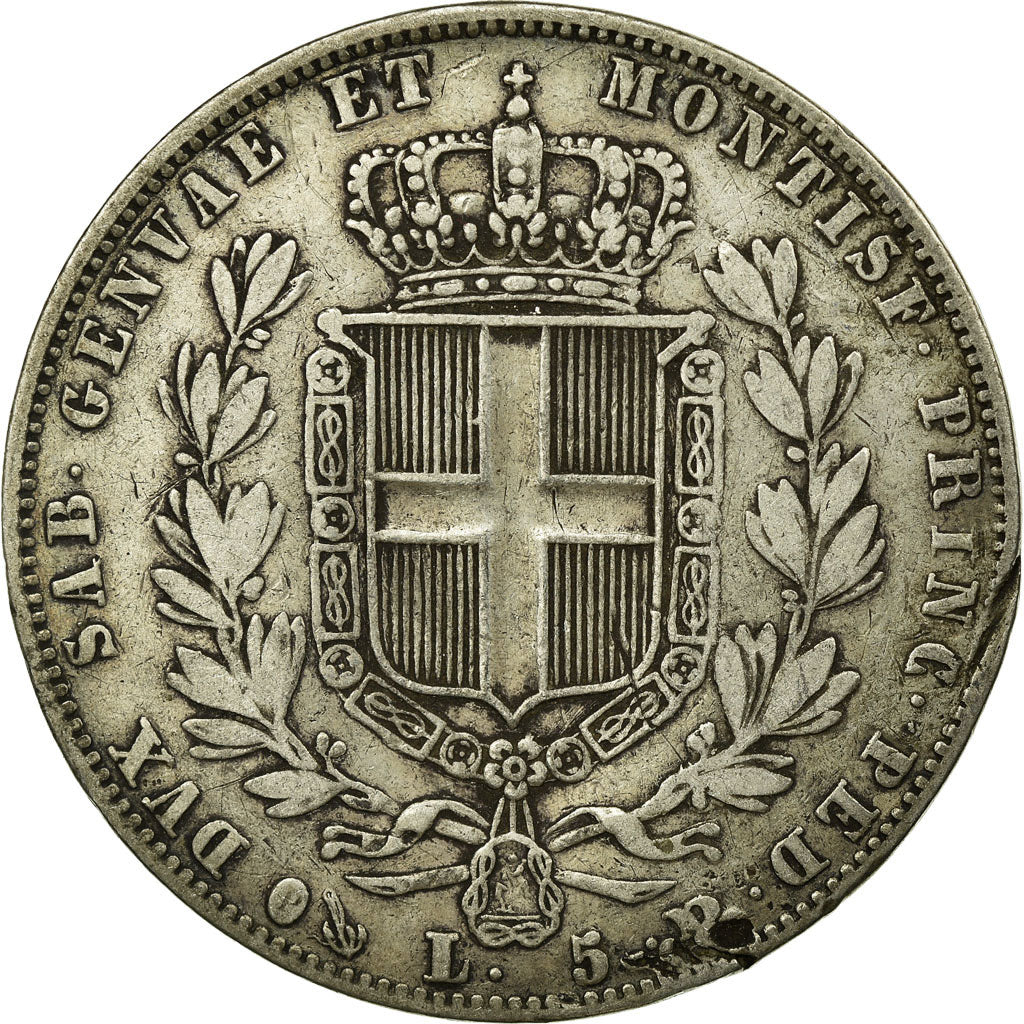 Munten, Italiaanse staten, SARDINIA, Carlo Alberto, 5 Lire, 1848, Genoa, FR+