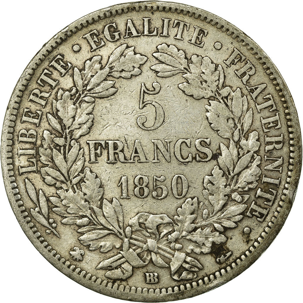 Moneta, Francia, Cérès, 5 Francs, 1850, Strasbourg, BB, Argento, KM:761.2