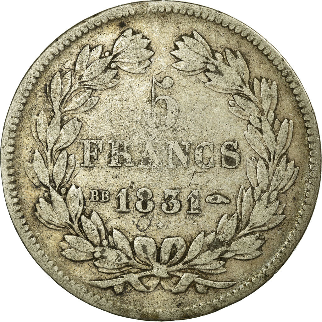 Munten, Frankrijk, Louis-Philippe, 5 Francs, 1831, Strasbourg, FR, Zilver