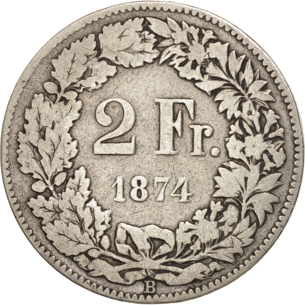 Switzerland, 2 Francs, 1874, Bern, Silver, KM:21