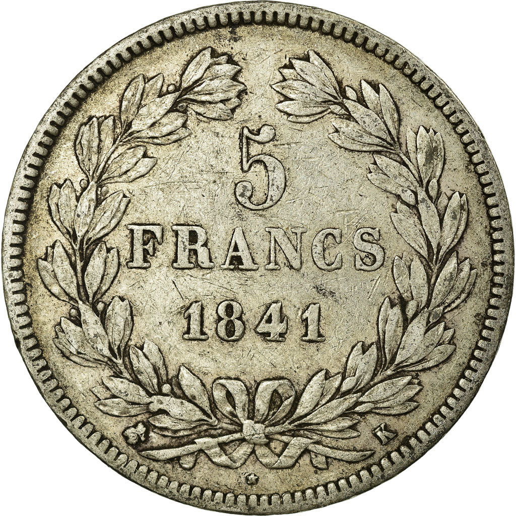Moneta, Francia, Louis-Philippe, 5 Francs, 1841, Bordeaux, MB+, Argento