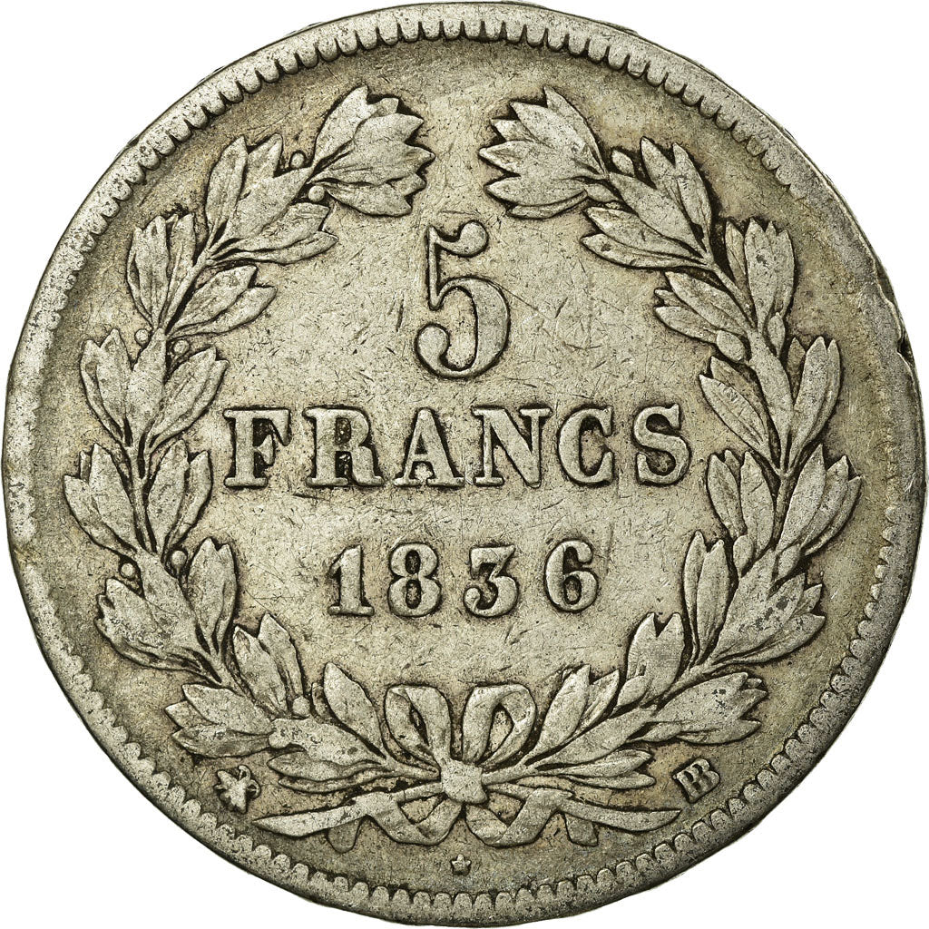 Münze, Frankreich, Louis-Philippe, 5 Francs, 1836, Strasbourg, S+, Silber