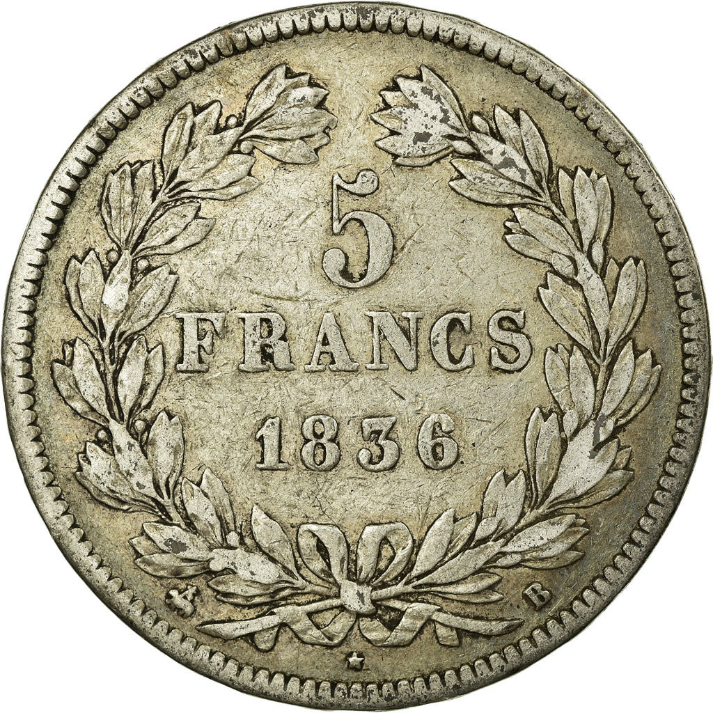 Coin, France, Louis-Philippe, 5 Francs, 1836, Rouen, VF(30-35), Silver