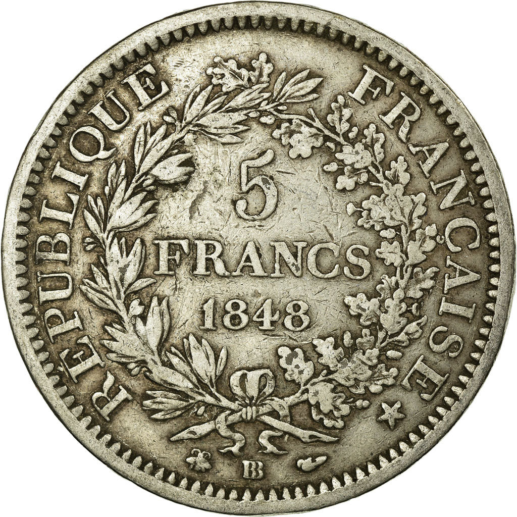 Coin, France, Hercule, 5 Francs, 1848, Strasbourg, VF(30-35), Silver, KM:756.2