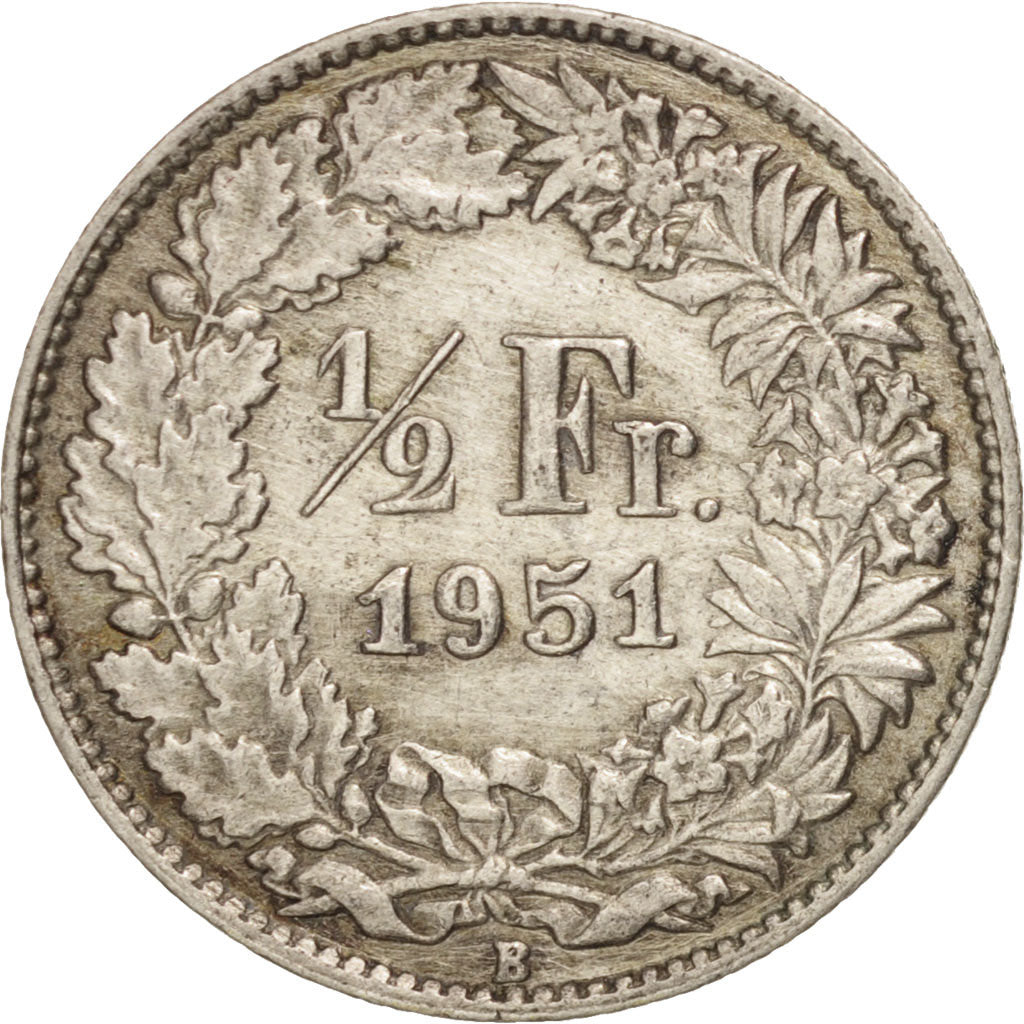 Coin, Switzerland, 1/2 Franc, 1951, Bern, AU(50-53), Silver, KM:23